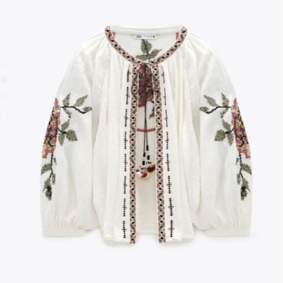 NWT ZARA Beaded Embroidered Tie Front Top/Jacket - Picture 2 of 15